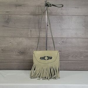 Cut & Paste Los Angeles for Anthroplogie Greenish Fringe Leather Crossbody Bag